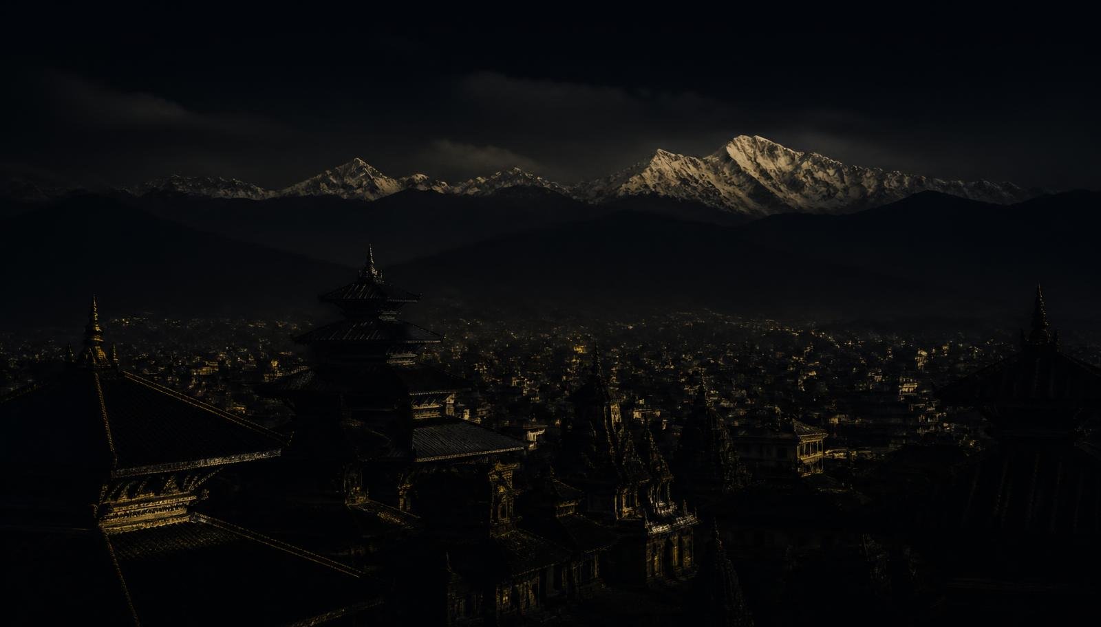 Kathmandu at night seen from the hills