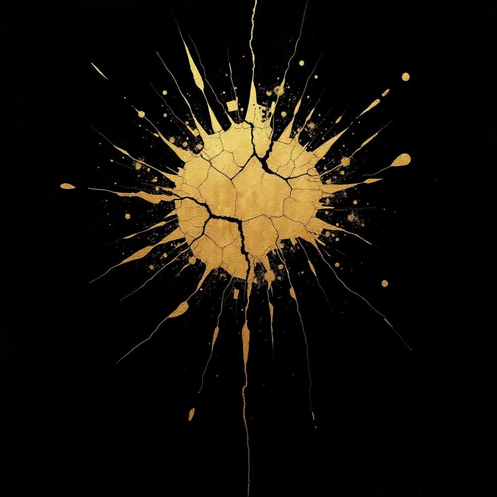 Cracked gold ink splash on black, artwork for Khatra