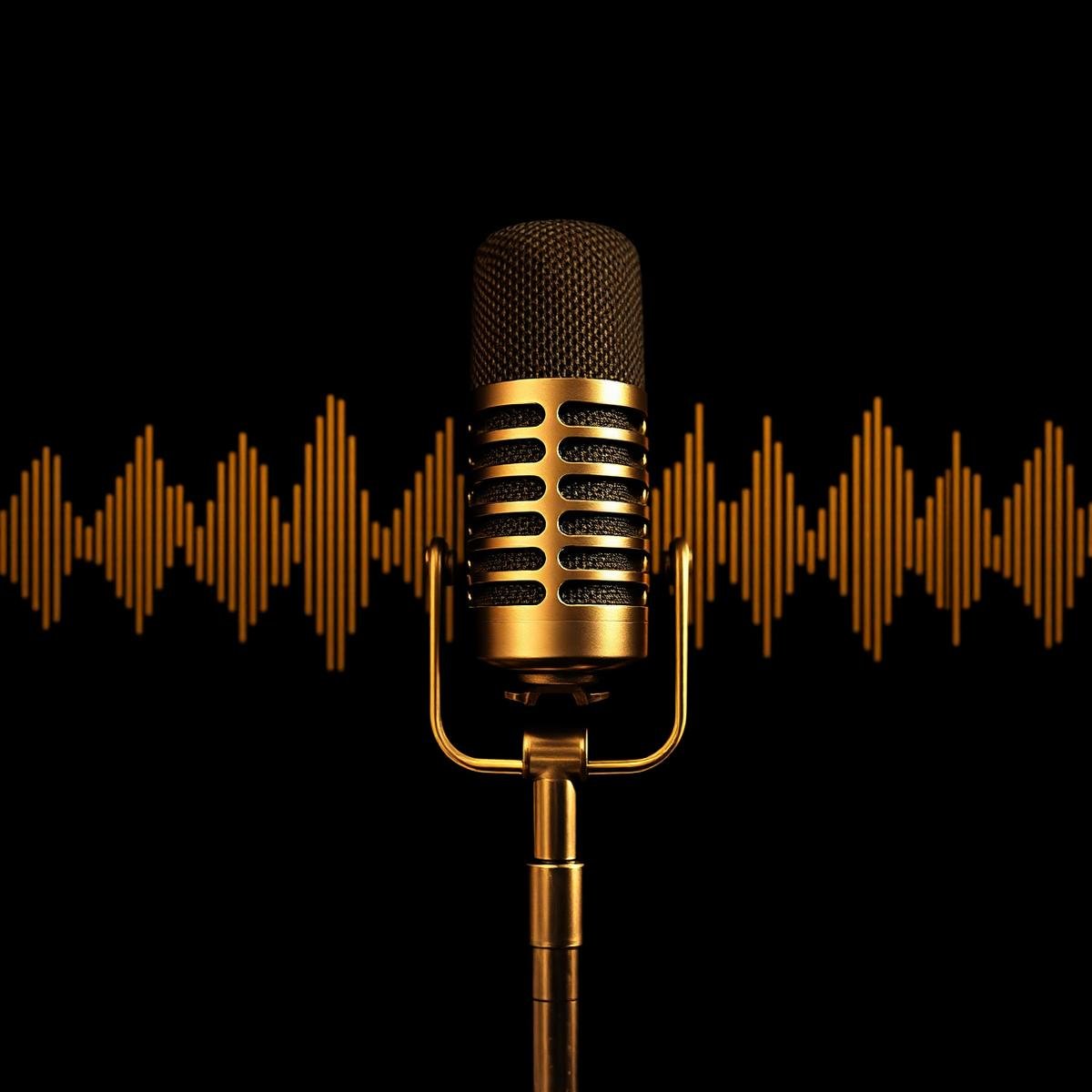 Golden microphone under a single stage light