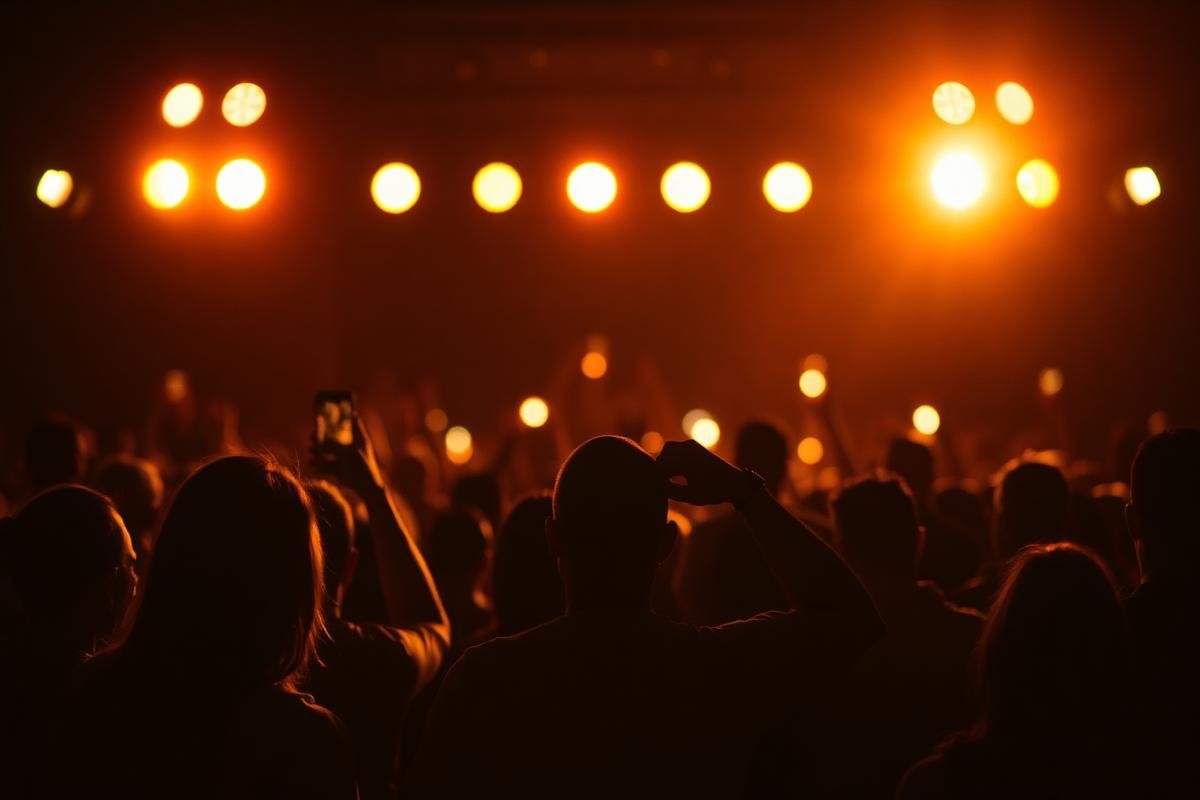 A crowd lit in gold at a memorial gathering